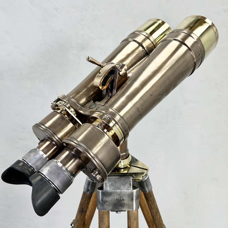 Nikon 15 x 80 4 degree naval vintage binoculars finished with bronze veneer and wooden tripod.