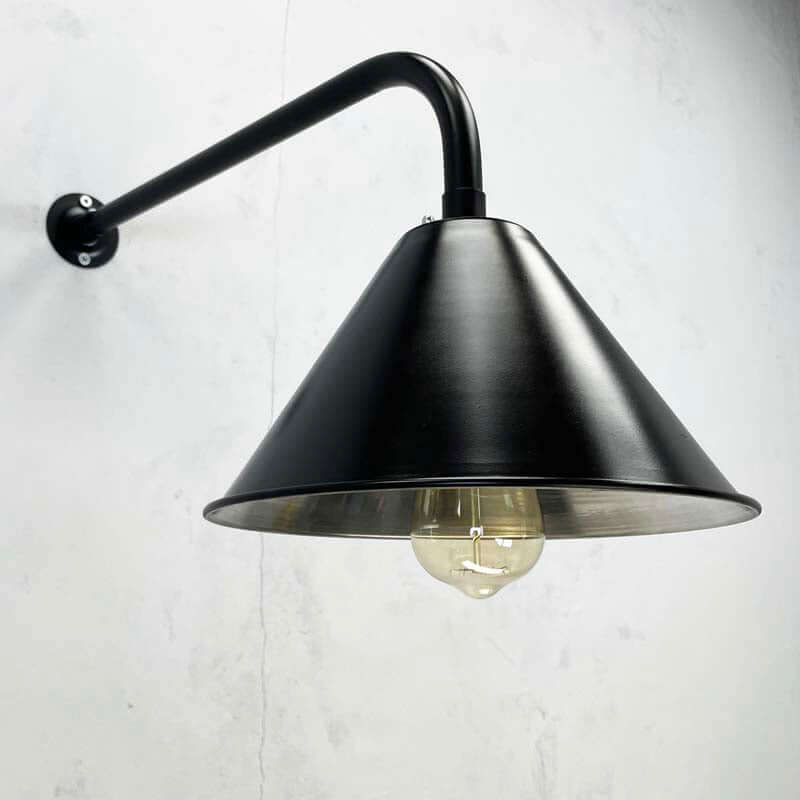 black cantilever industrial style wall lamp, with LED light bulb