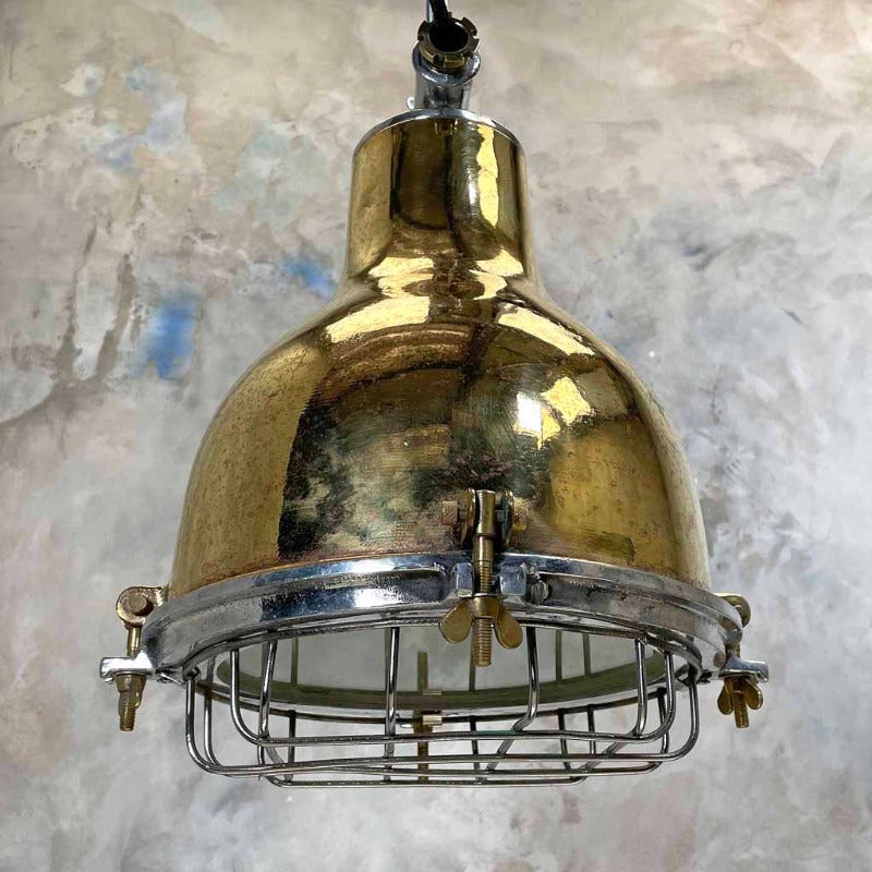 Vintage Industrial Brass Dome Ceiling Pendant lighting with Aluminium Protective Cage