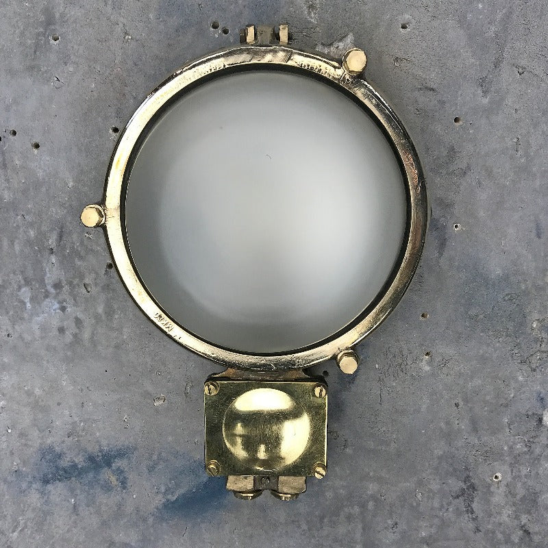 Large outdoor brass wall light with frosted glass