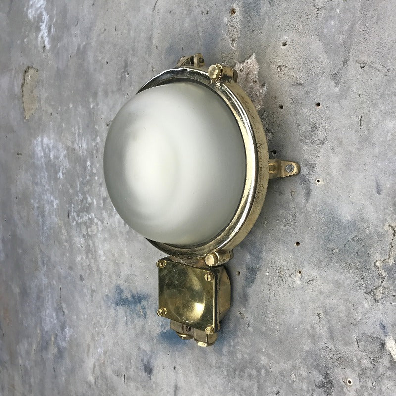 Large outdoor brass wall light with frosted glass
