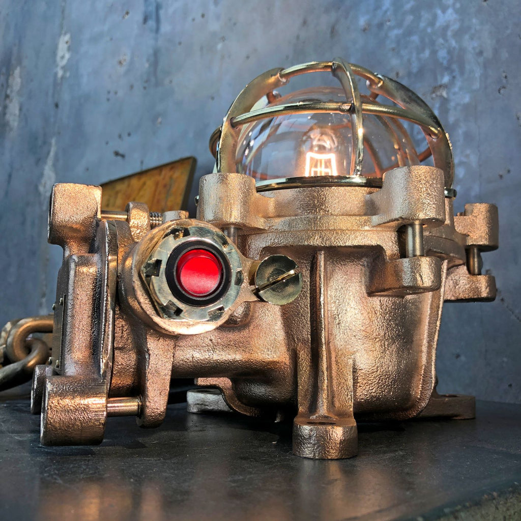 Reclaimed industrial brass & bronze table lamp with edison filament bulb