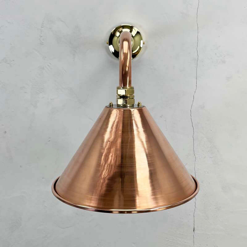 Shop our copper industrial wall light, crafted by British restoration specialists, Loomlight. International delivery available. Bespoke LED Lighting options available.