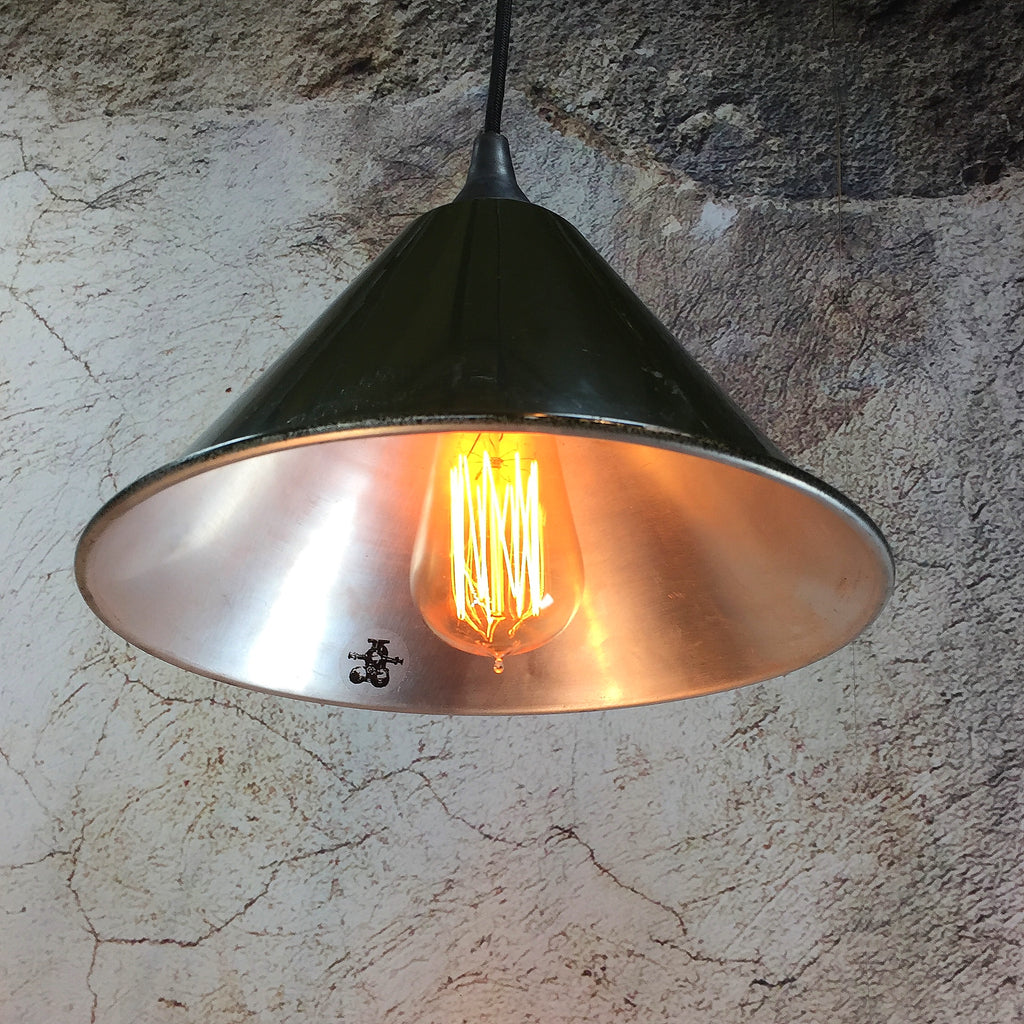 Rustic Industrial Style Green Ceiling Light with filament bulb