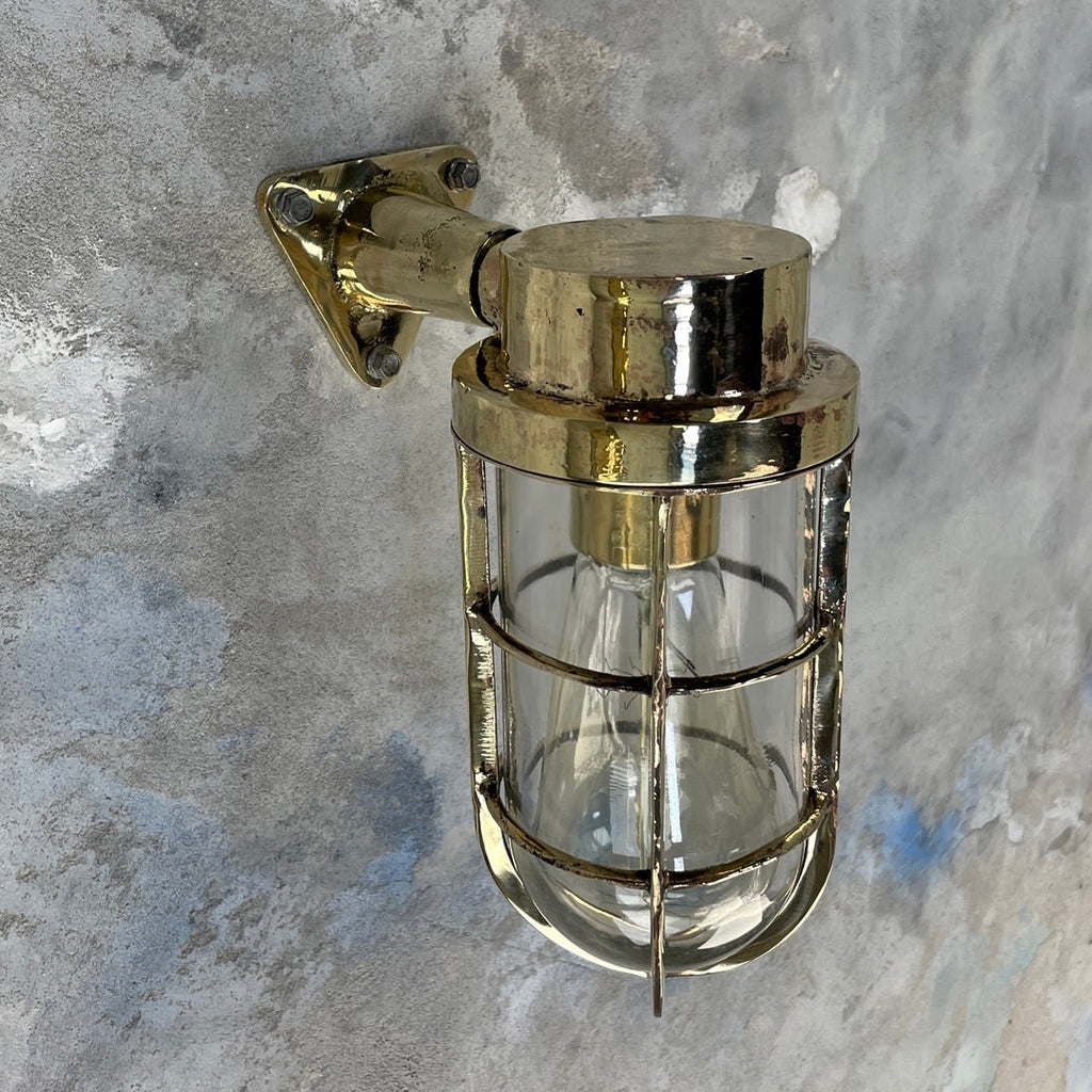 Vintage industrial solid brass ship wall light by Industria Rotterdam