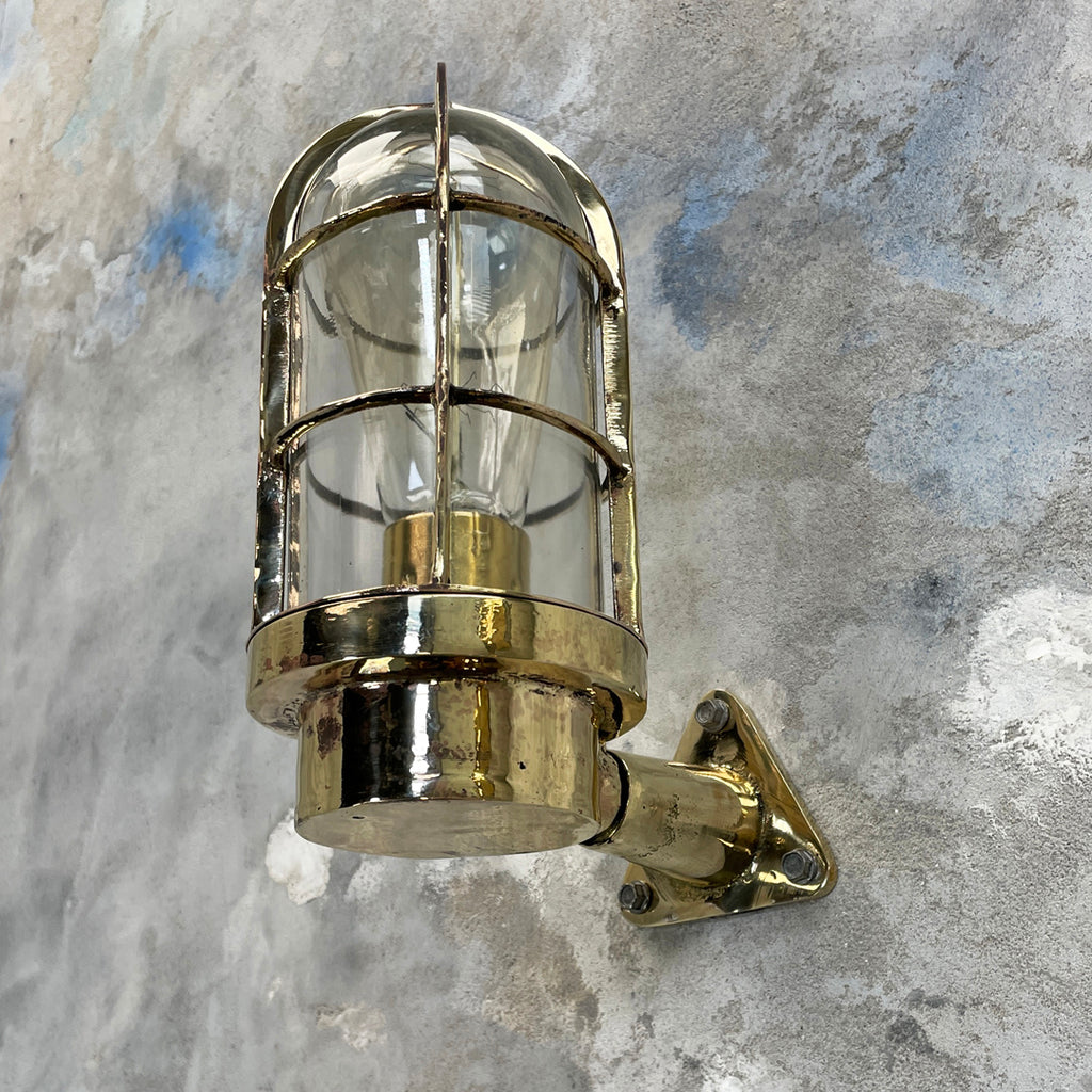 Vintage industrial solid brass ship wall light by Industria Rotterdam