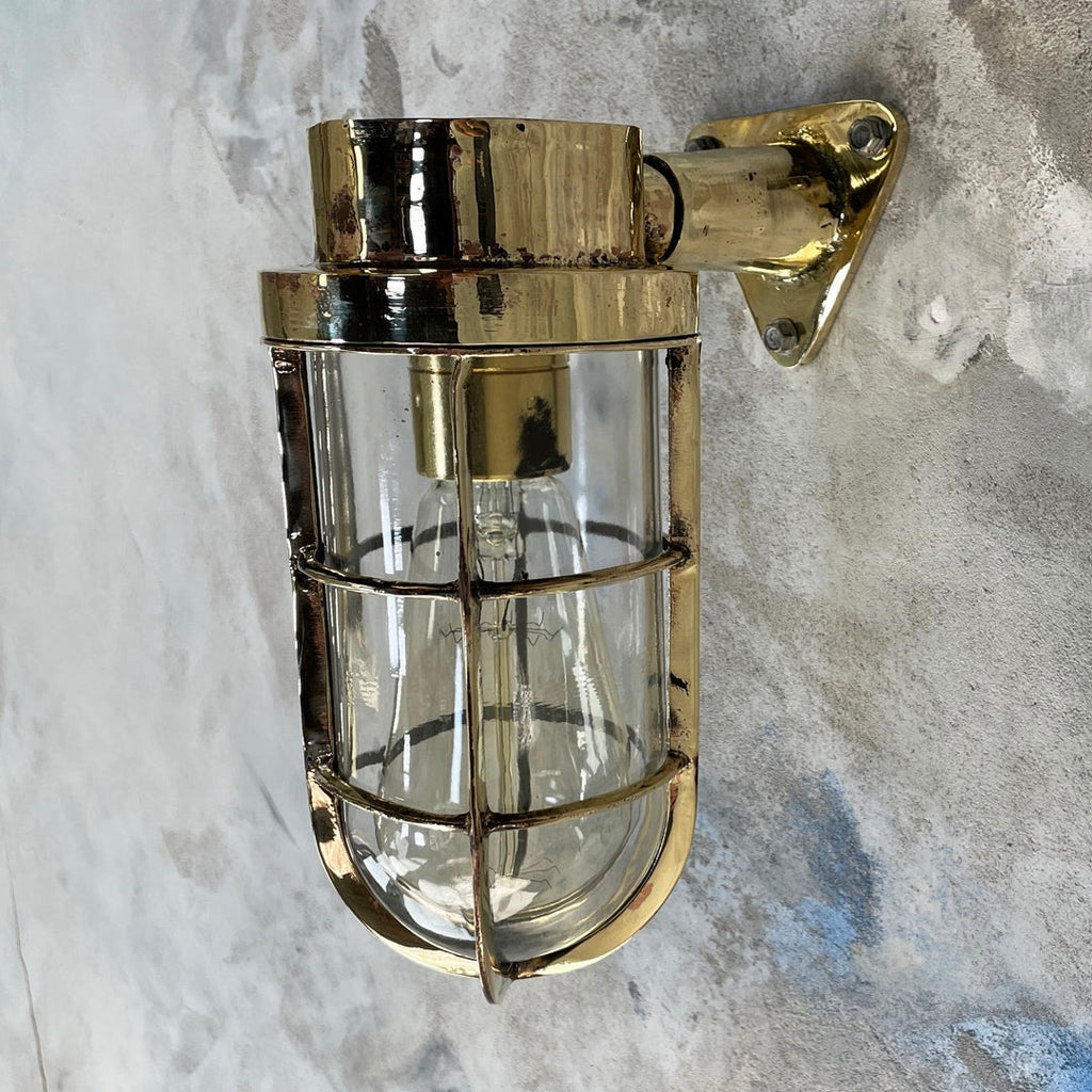 Vintage industrial solid brass ship wall light by Industria Rotterdam 