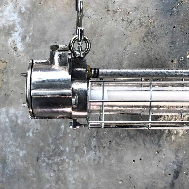 Retro industrial cast aluminium explosion proof, single tube striplight with LED tubes. 