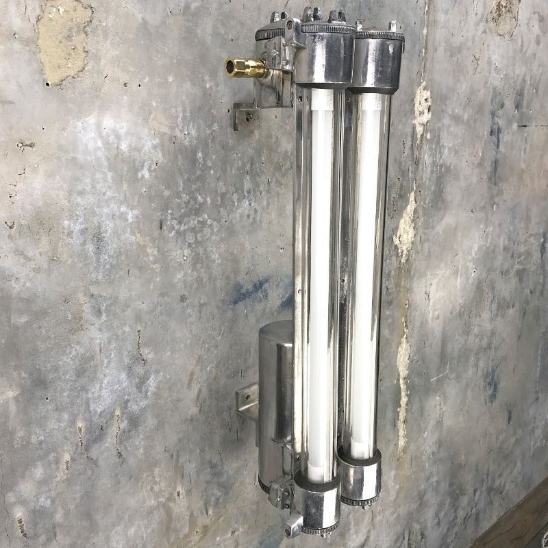 A retro industrial aluminium flameproof wall mounted twin striplight.   