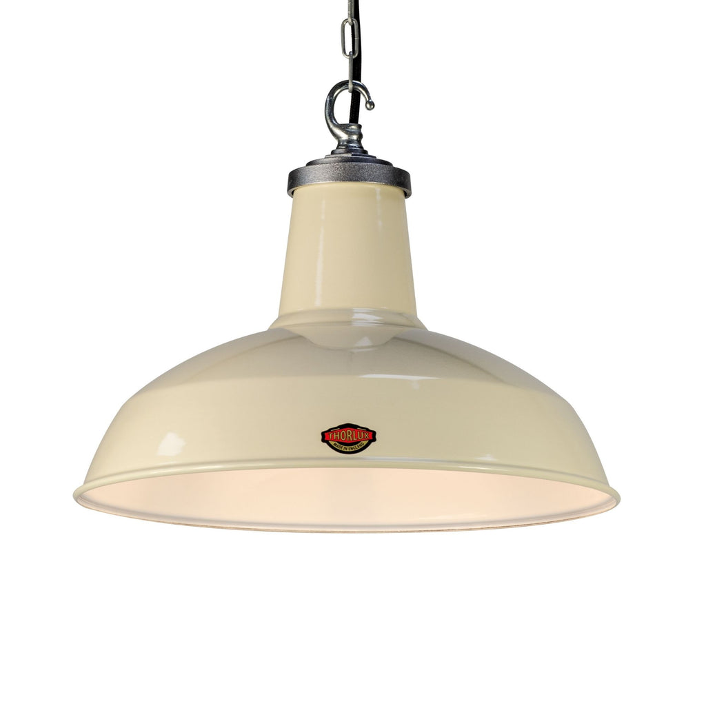 Traditional 16" Enamel Ivory Thorlux ceiling pendant light from the heritage range. Based on the original 1930's design. Factory style  industrial lighting