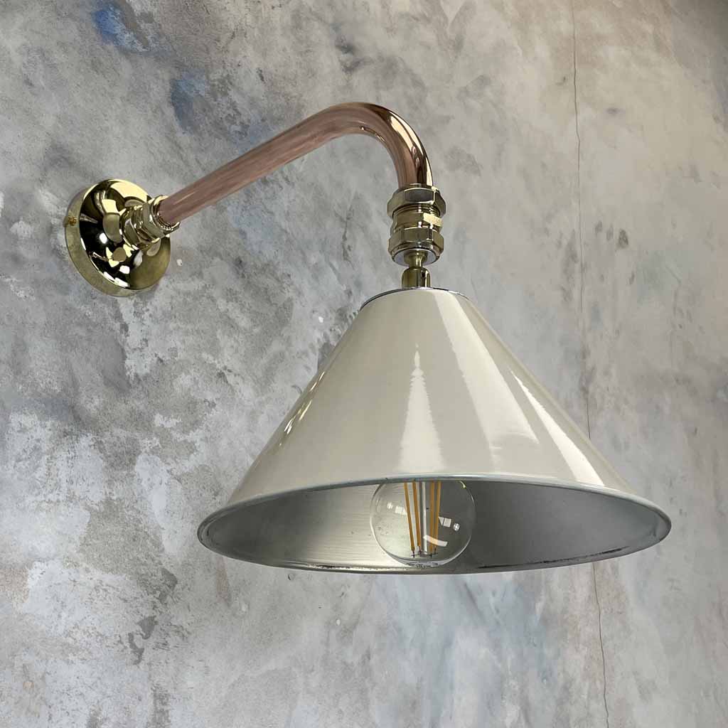 Vintage industrial Ivory & copper cantilever wall Light