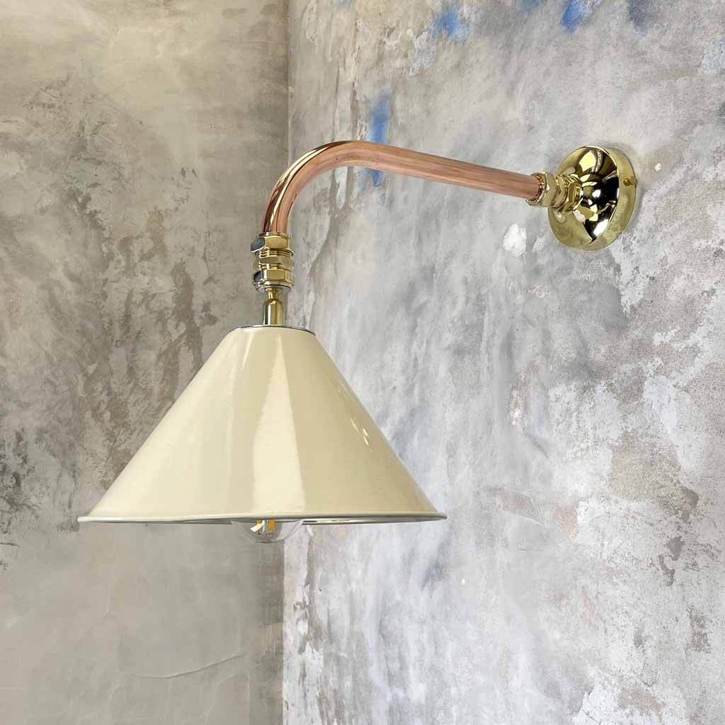 Vintage industrial Ivory & copper cantilever wall Light