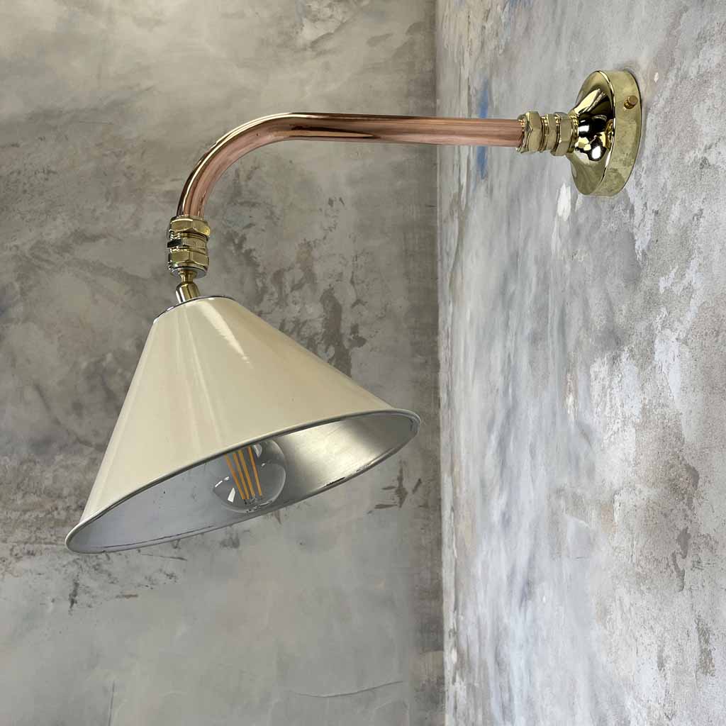 Vintage industrial Ivory & copper cantilever wall Light
