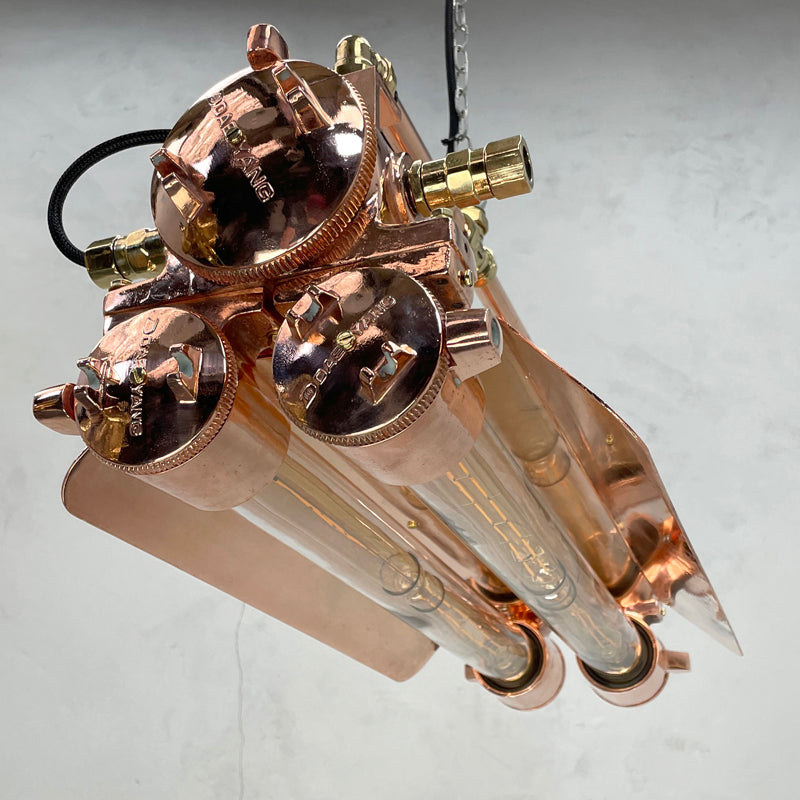 Vintage industrial copper flameproof Edison LED tube ceiling strip light with shades made by Daeyang