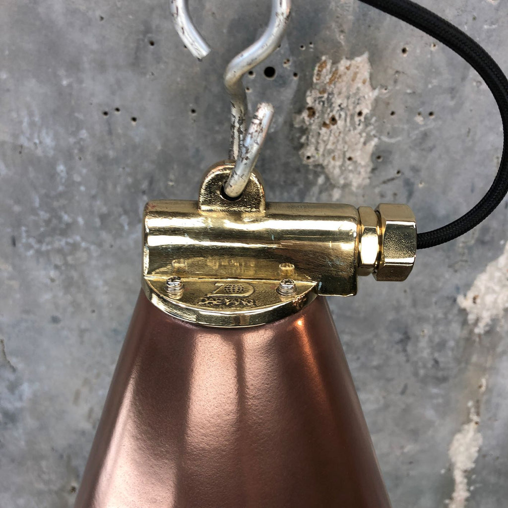 copper vintage industrial ceiling pendant light, conical shaped.