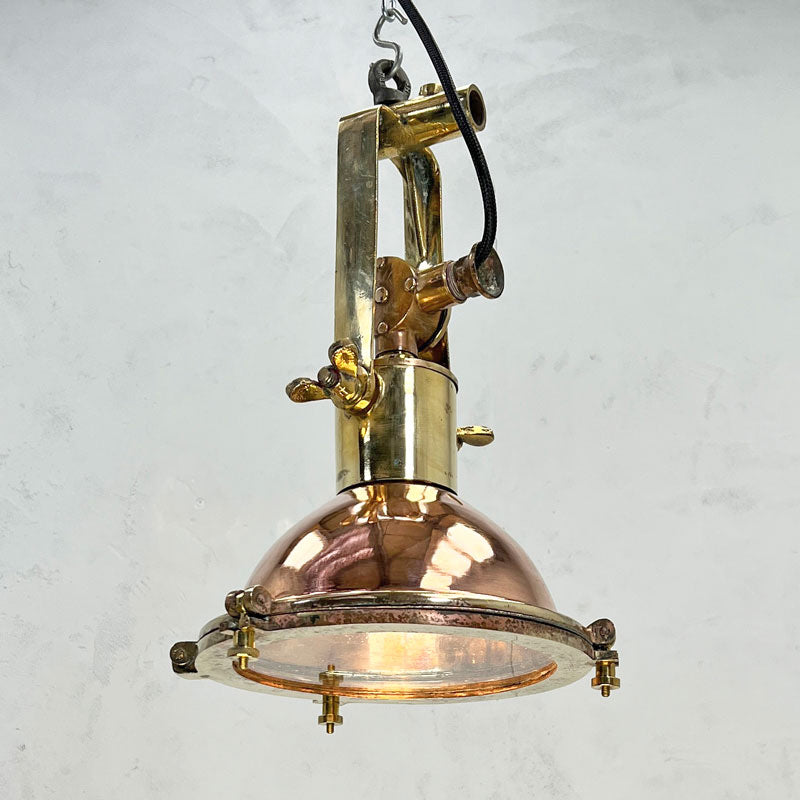small vintage industrial copper and brass ceiling lights by Wiska are reclaimed and restored ready for rustic and modern interiors.