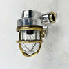 Shop our vintage industrial mini wall lights made from aluminium with a brass cage which can be mounted up or down to suit. Compatible with LED bulbs. 