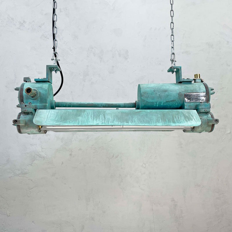 Shop our verdigris edison industrial striplight. Vintage Industrial lighting with LED tubes refinished with bespoke Verdigris rust effect.